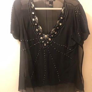 Navy Blue Sheer Blouse